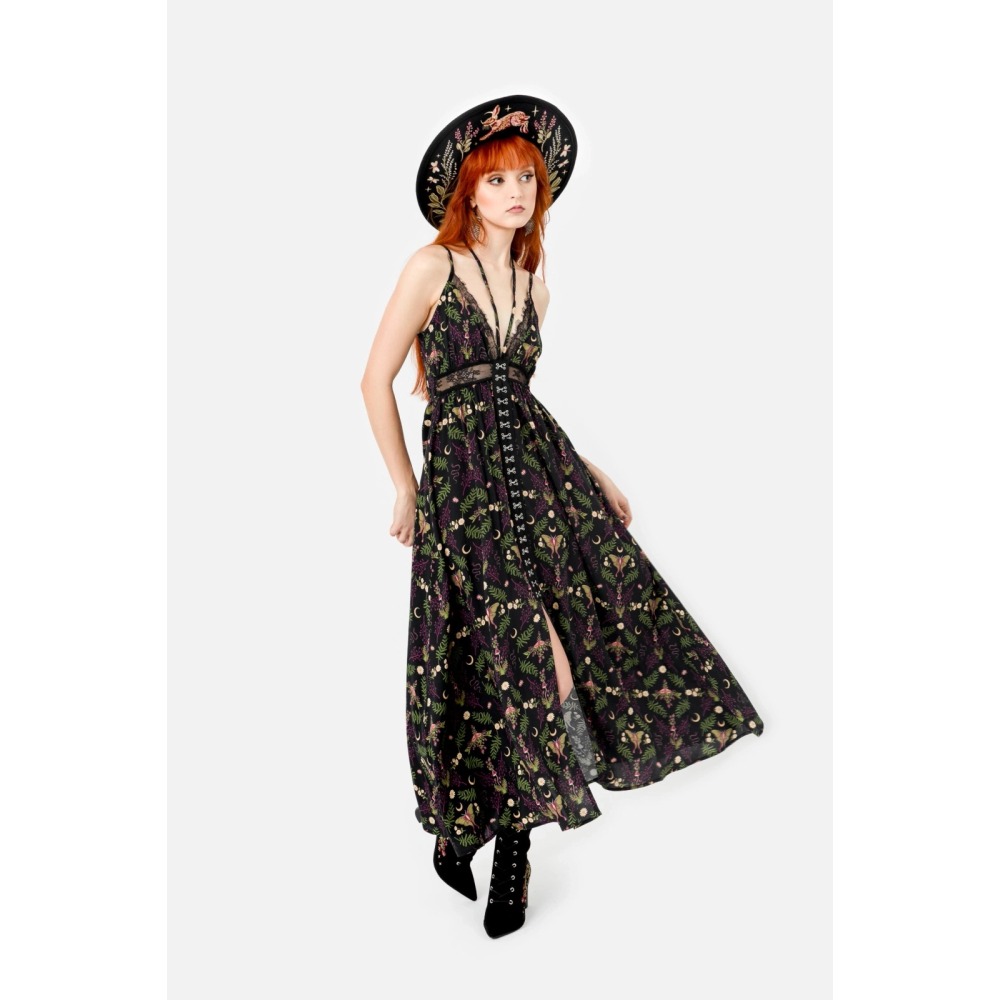 Restyle - Wilderwood Maxi lange jurk - Zwart